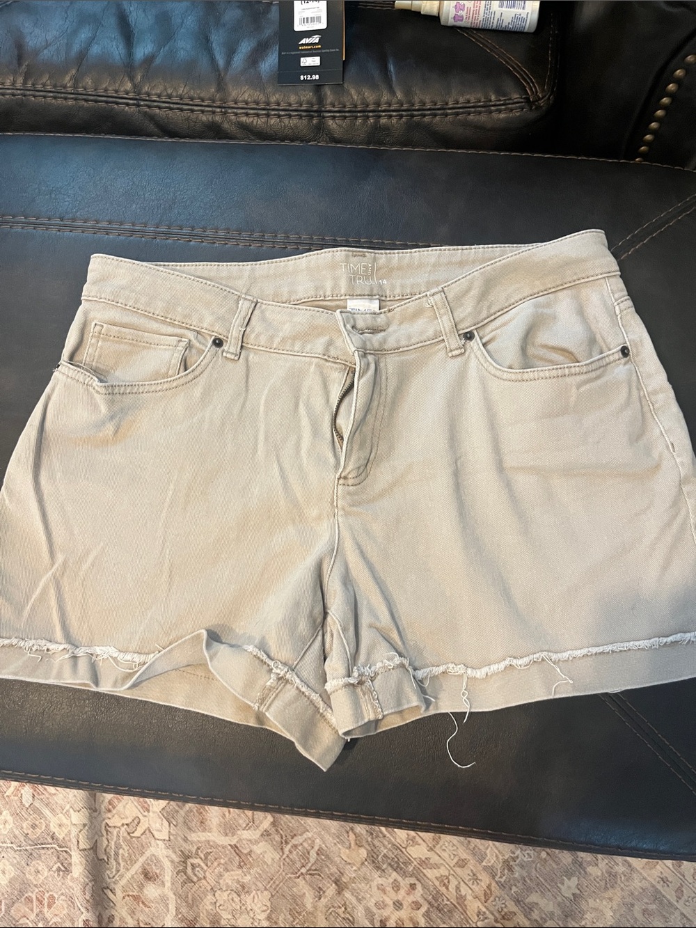 Time and Tru Light Beige Frayed Hem Denim Shorts